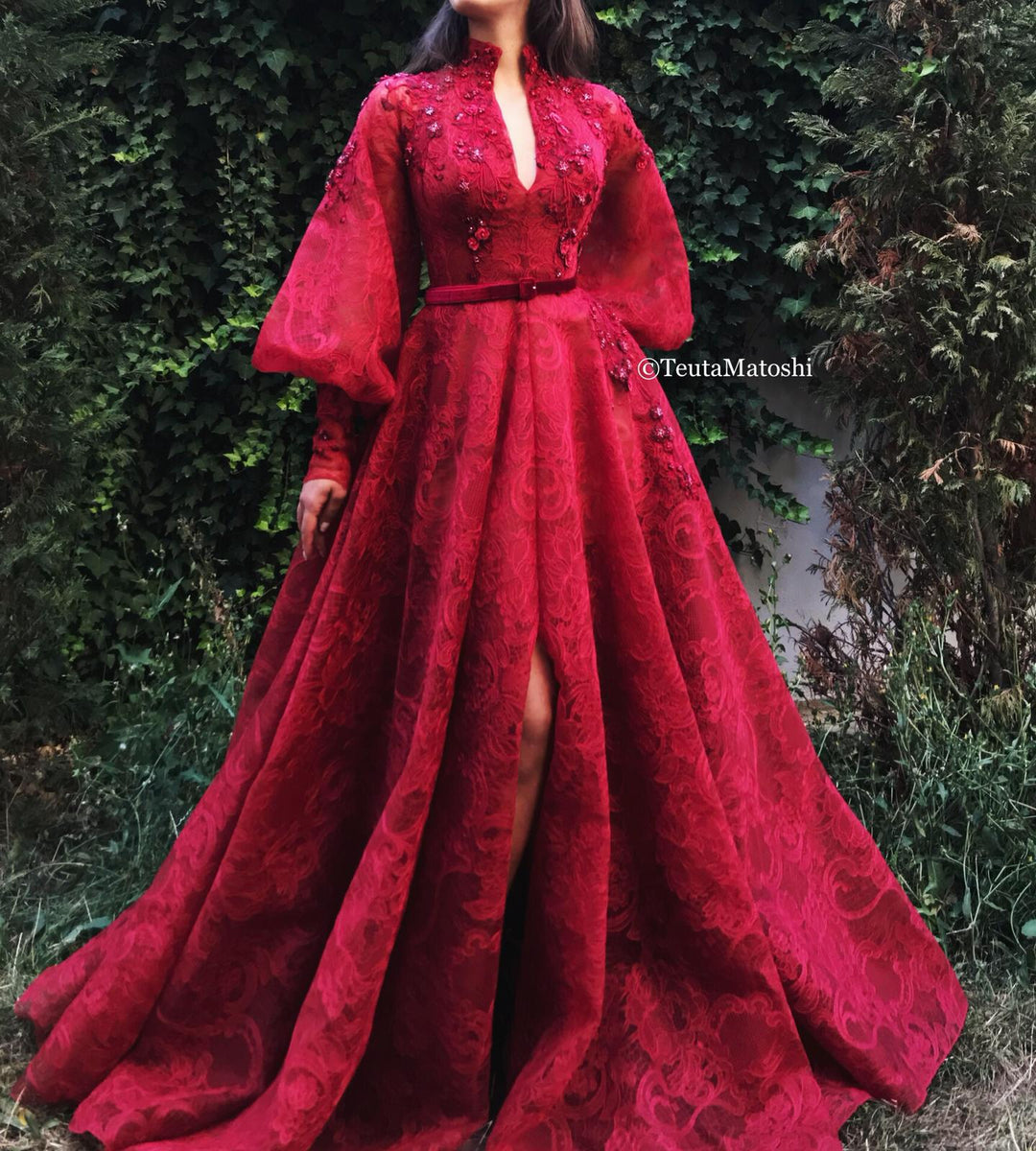 maroon red gown