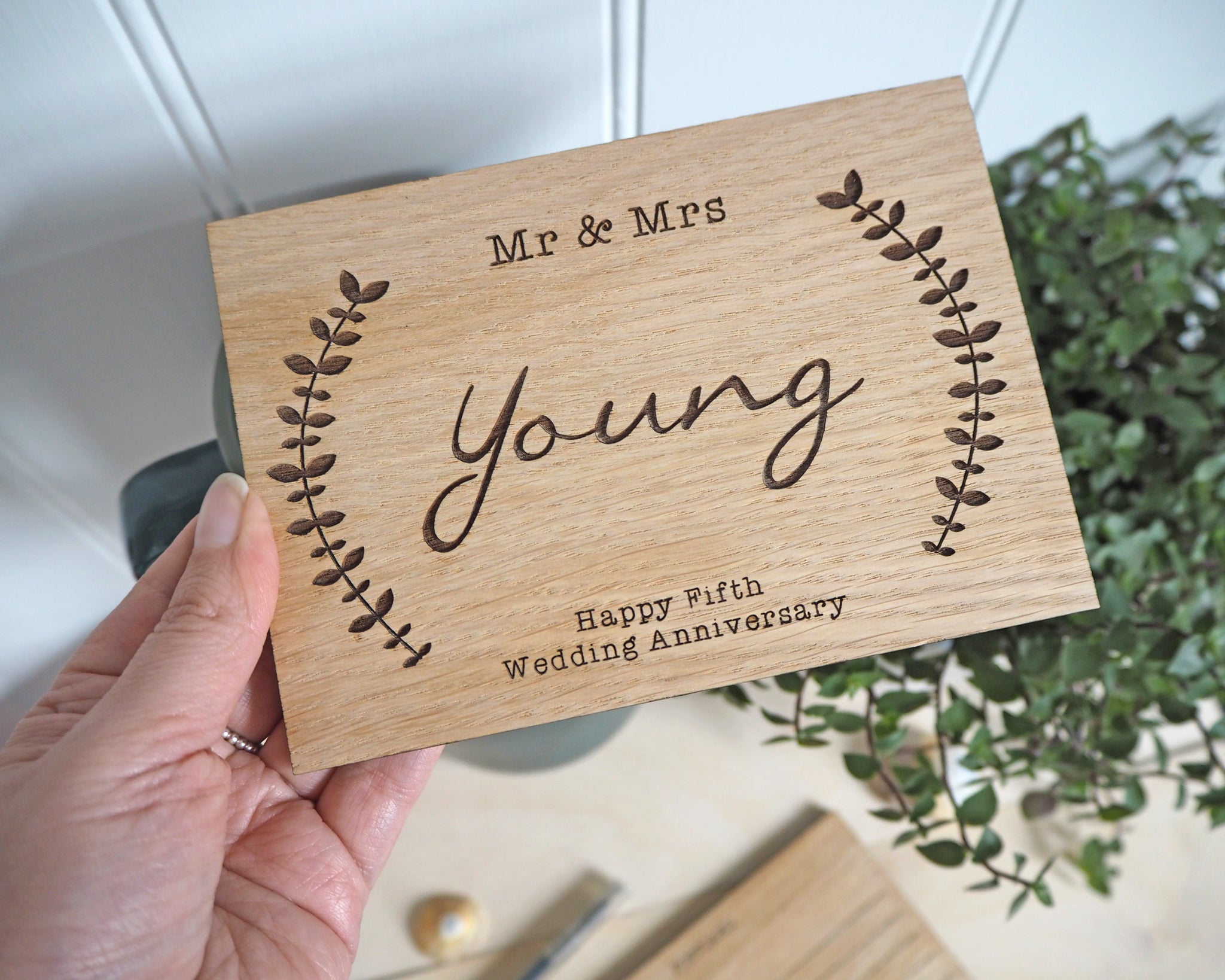 wooden anniversary card