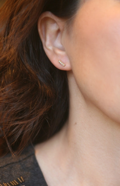 Tiny Bar Stud Earrings 14K Gold with 
