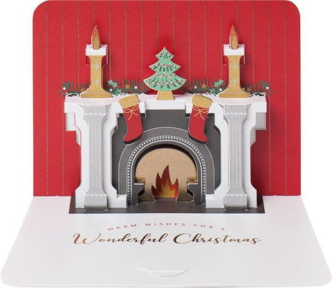 The Artfile Christmas Fire Place Form Pop Up Greeting Card - ash-dove