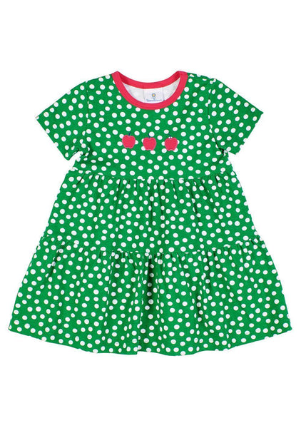 green and white polka dot dress