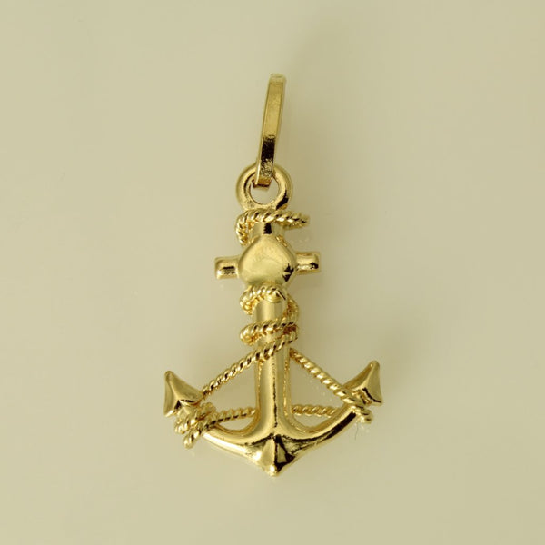 14K Real Yellow Gold Small Anchor Puffed Hollow 3D Charm Pendant 15mm 9/16" 