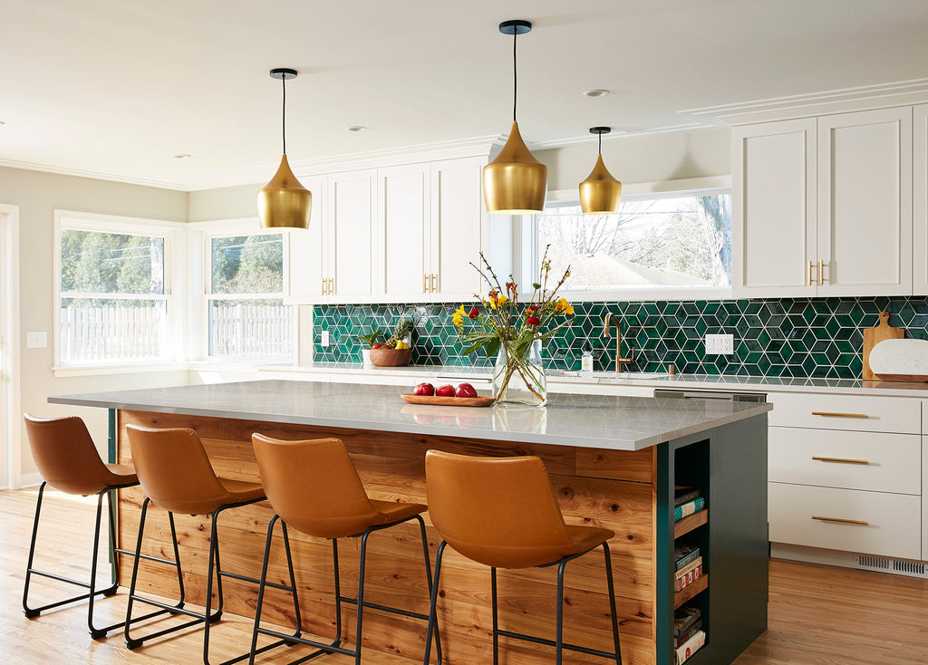 emerald green diamond tile backsplash