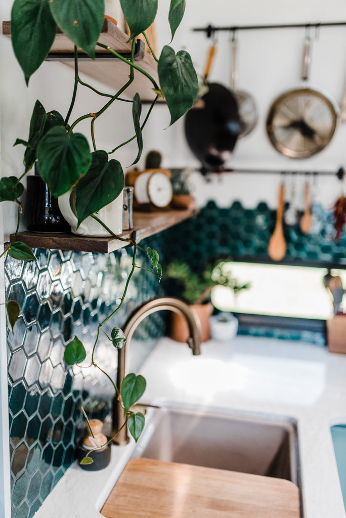 boho green kitchen tile