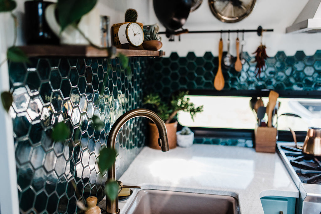 boho green kitchen tile