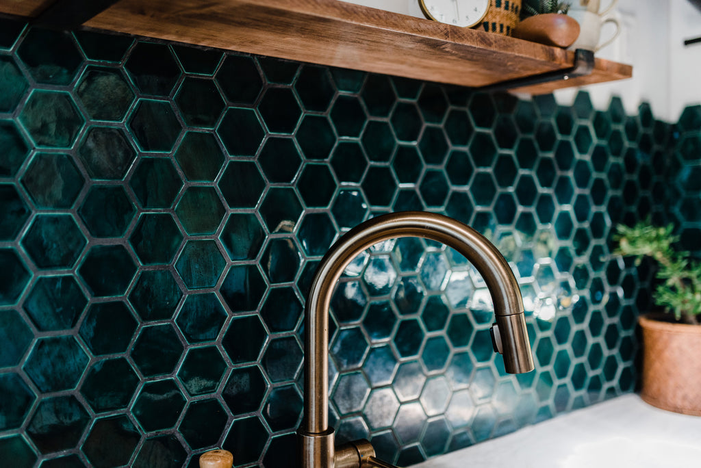 boho green kitchen tile