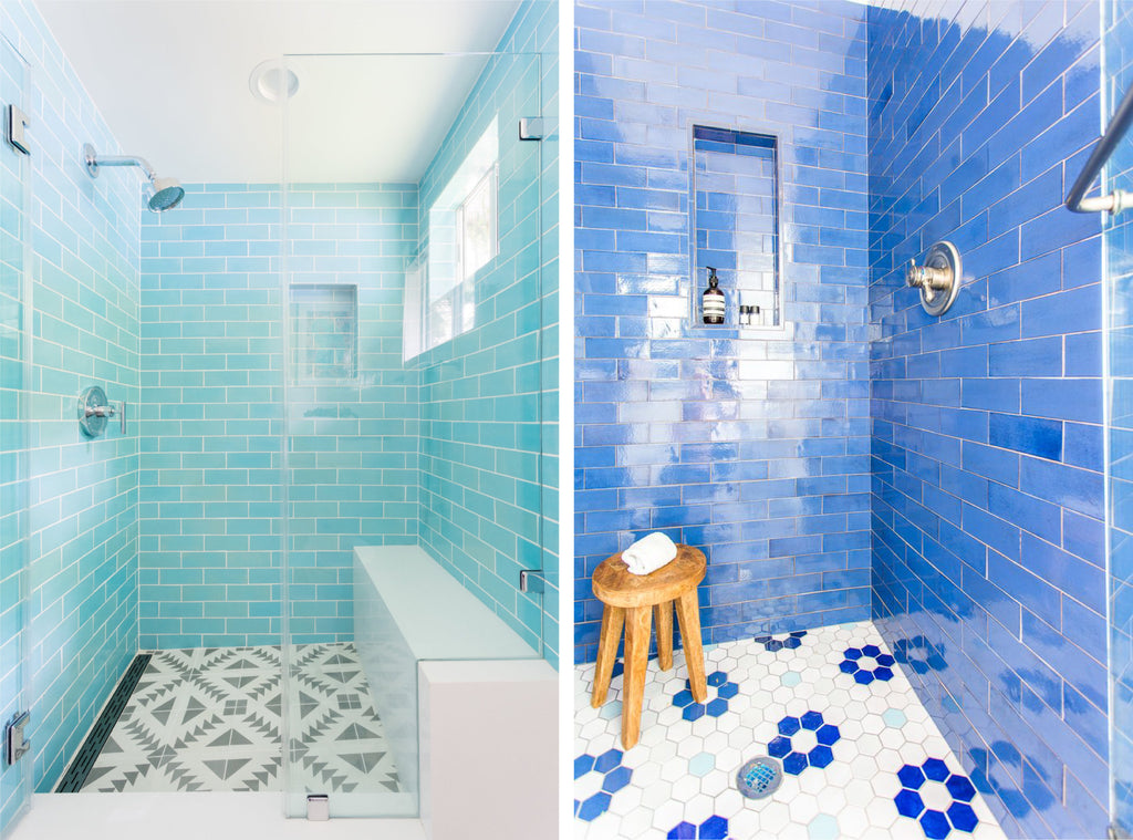 blue subway tile shower