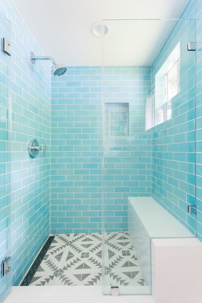 Blue Subway Tile Shower Backsplash