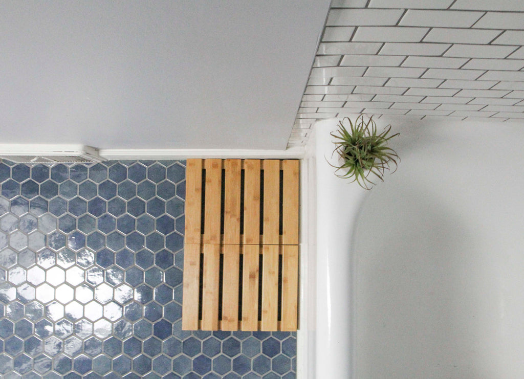denim blue hexagon bathroom floor tile