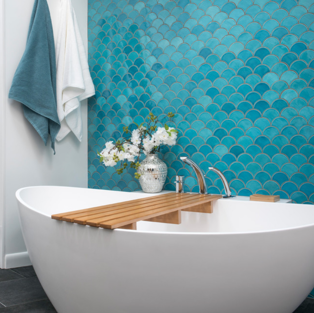 Medium Moroccan Fish Scales Carribean Blue Bathroom