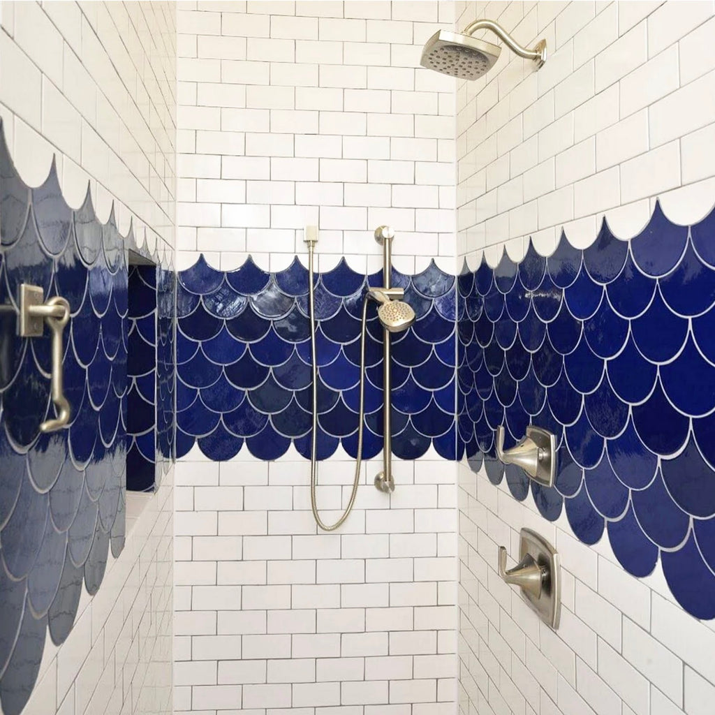 Cobalt Blue Large Moroccan Fish Scales Bathroom