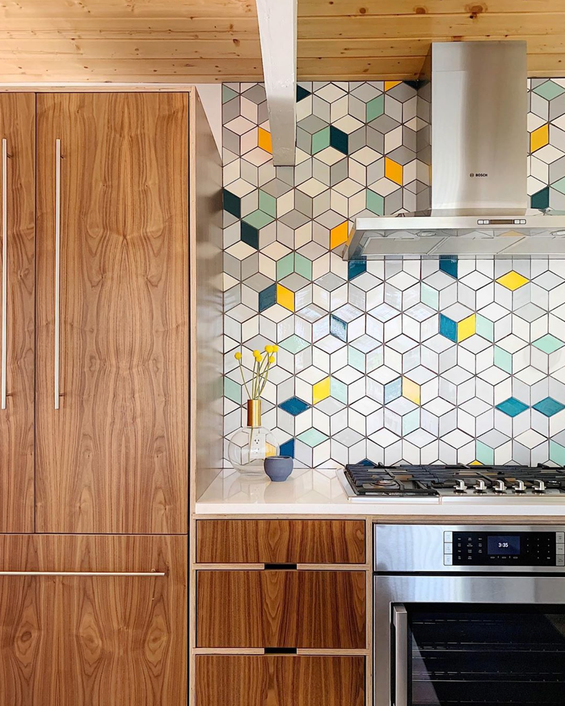 Mid Century Modern Diamond Tiled Kitchen