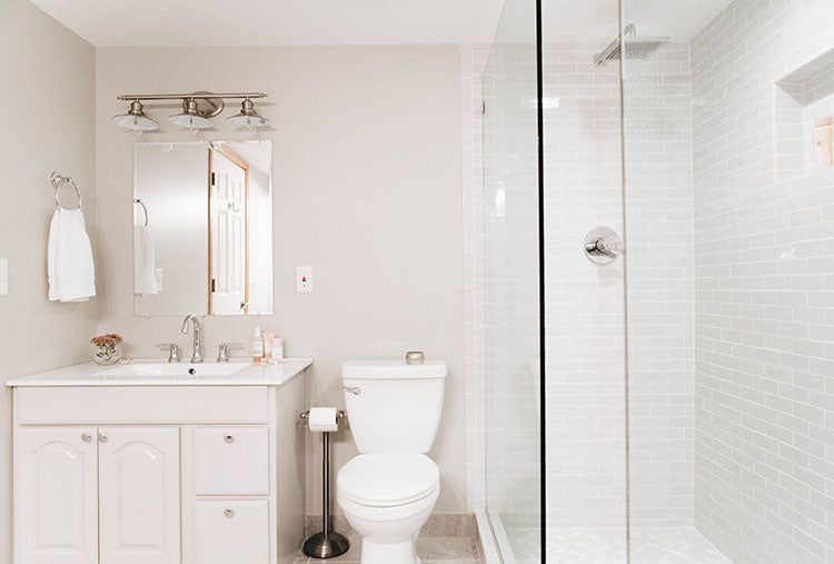 light grey subway tile shower