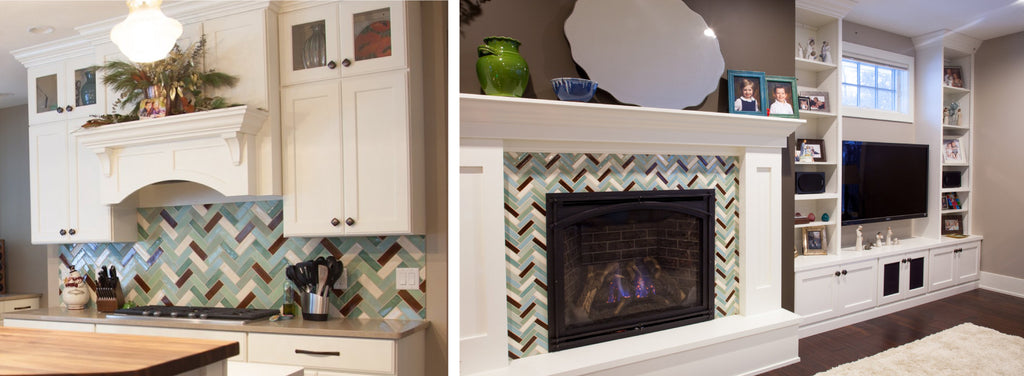 kitchen and fireplace matching tile