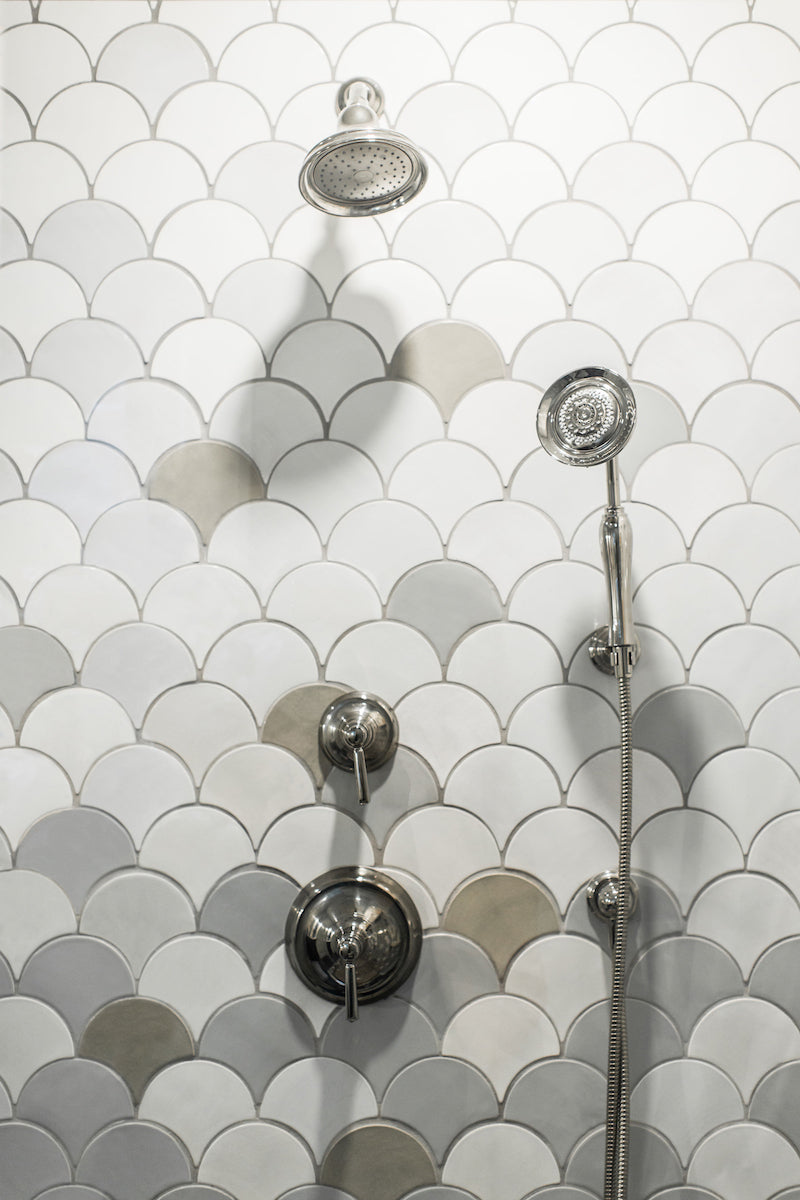 Ombre Gray Moroccan Fish Scale Shower