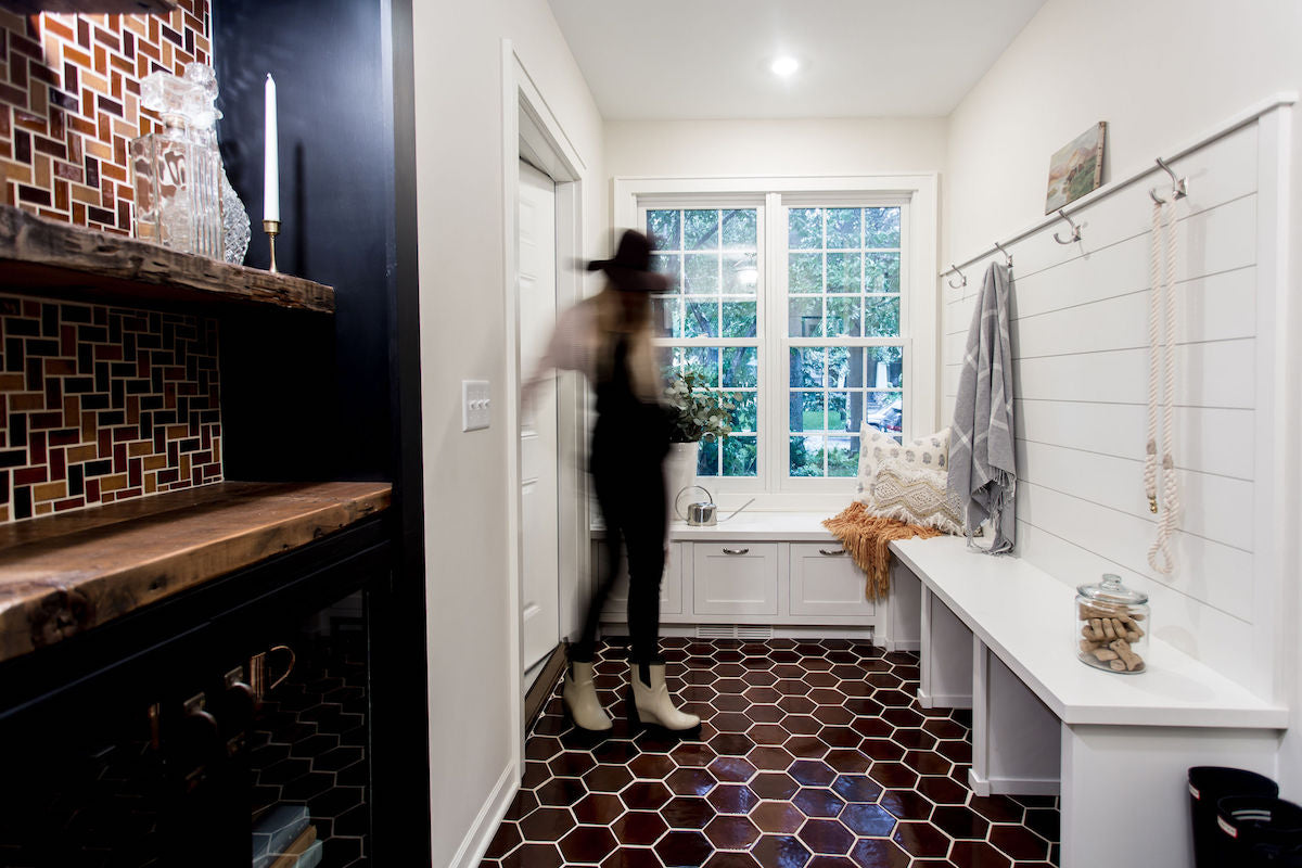 Tiled Mudroom and Bar Inspiration