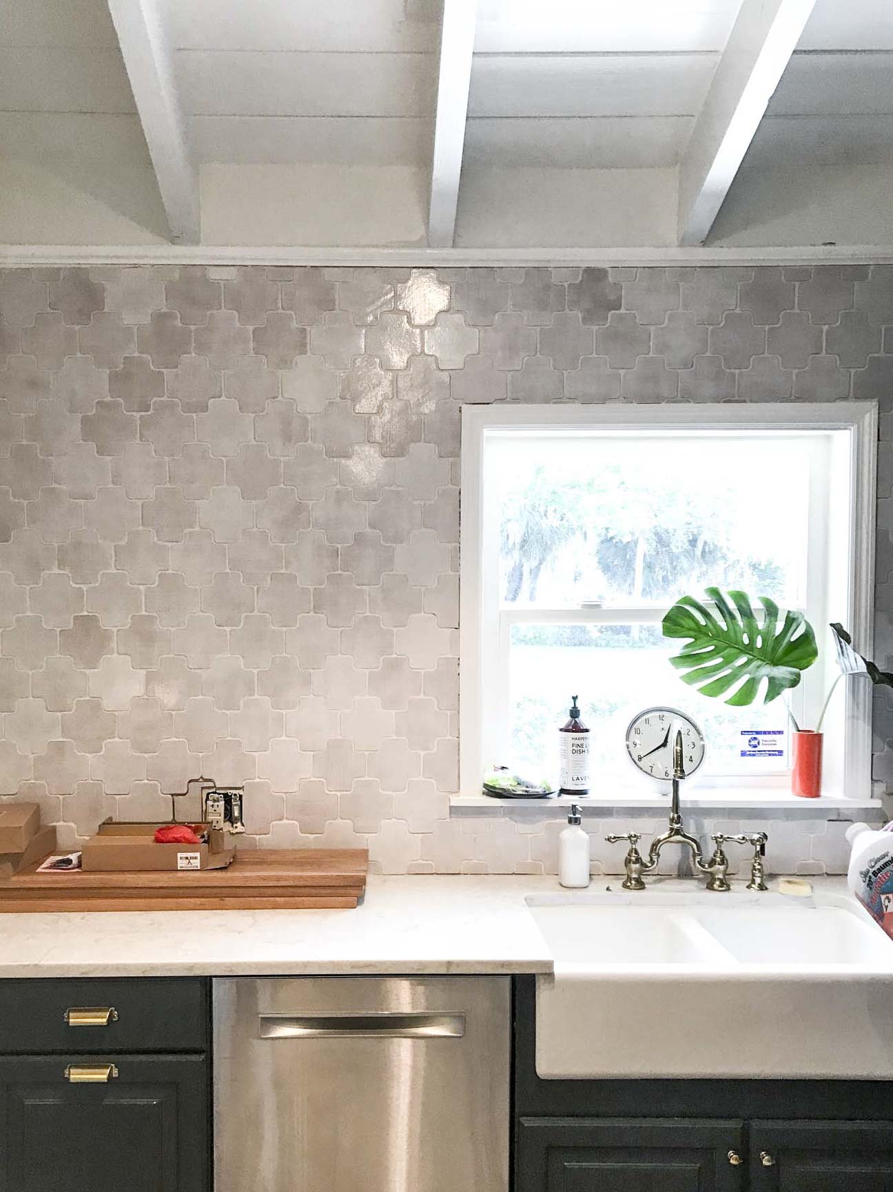 White Moroccan Crosses Kitchen Backsplash