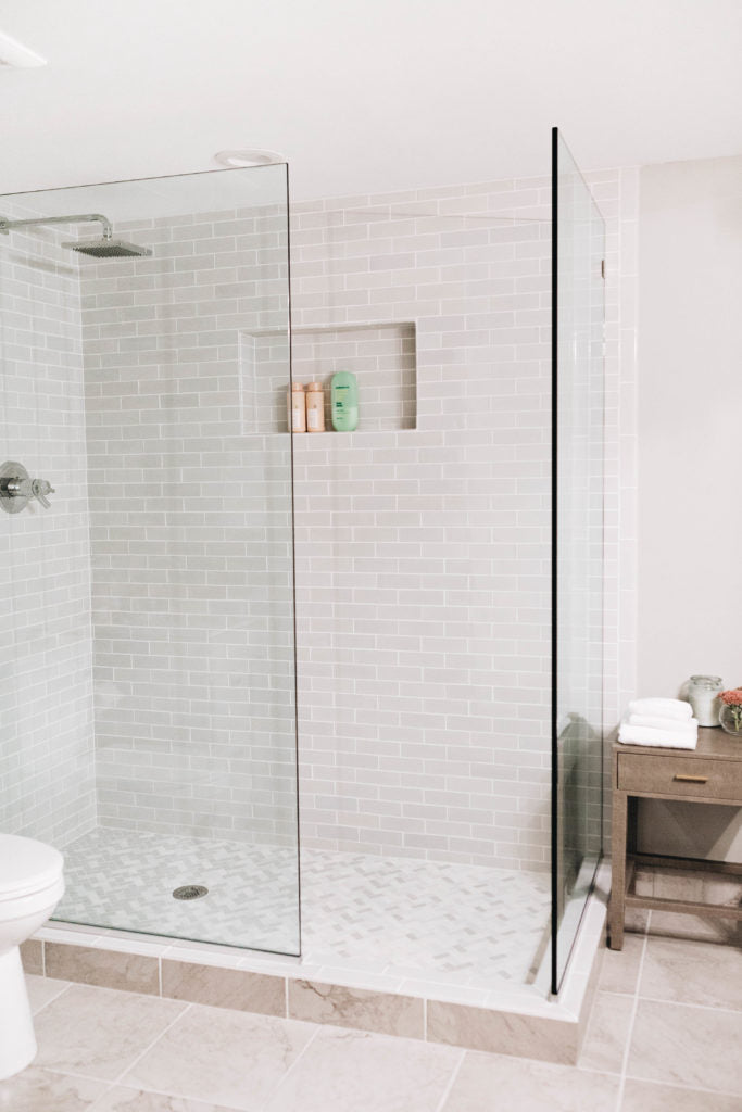 light grey subway tile shower