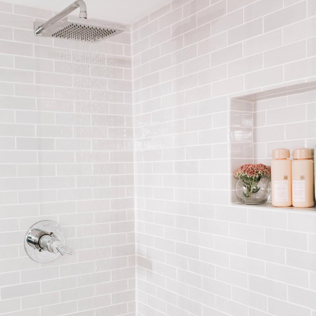 light grey subway tile shower