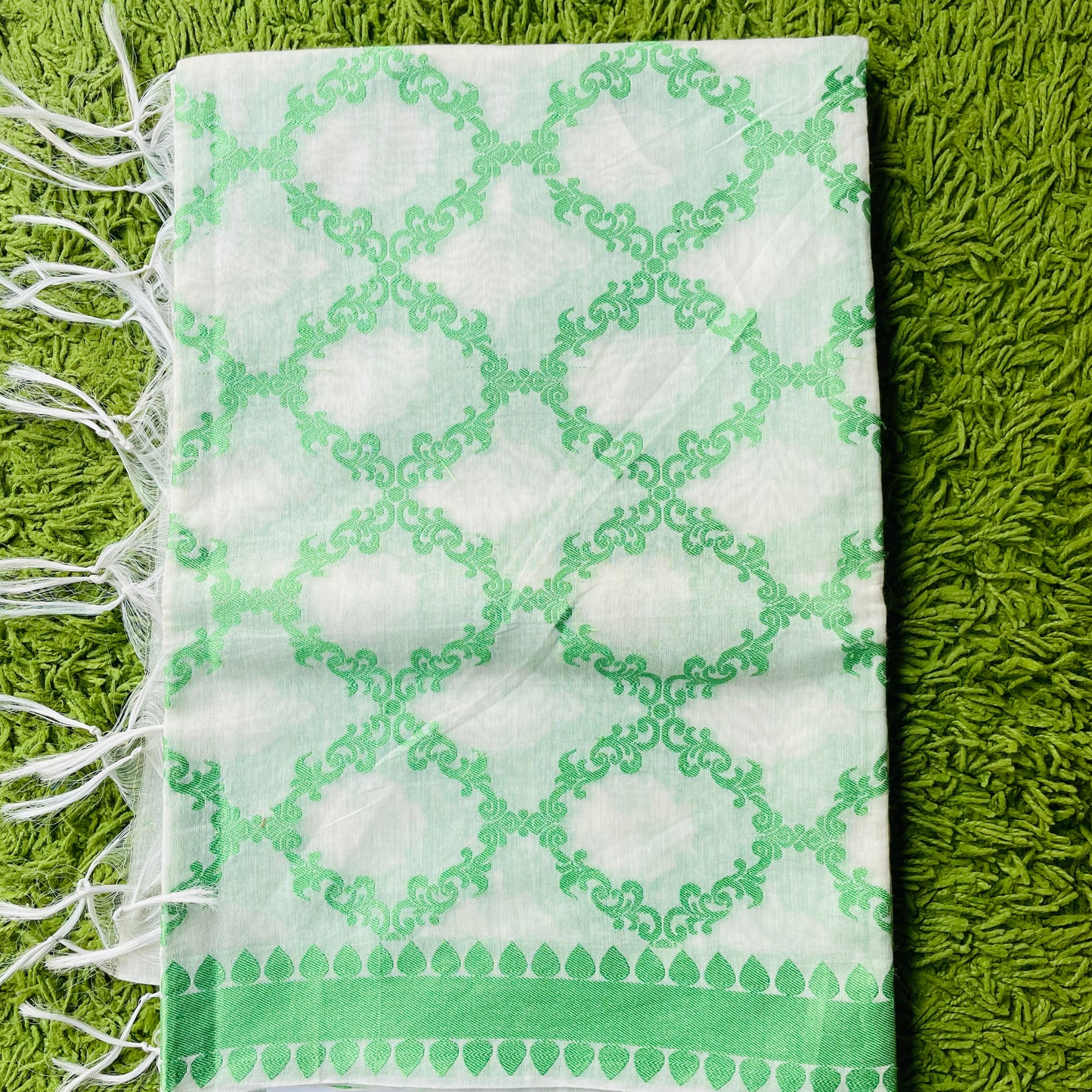 Banarasi Cotton Silk Woven Dupatta - White and Green