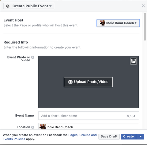 Creating a public Facebook event