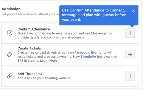 Facebook event ticket options