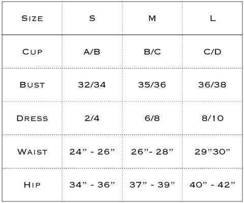 Sauipe Swimwear Size Chart