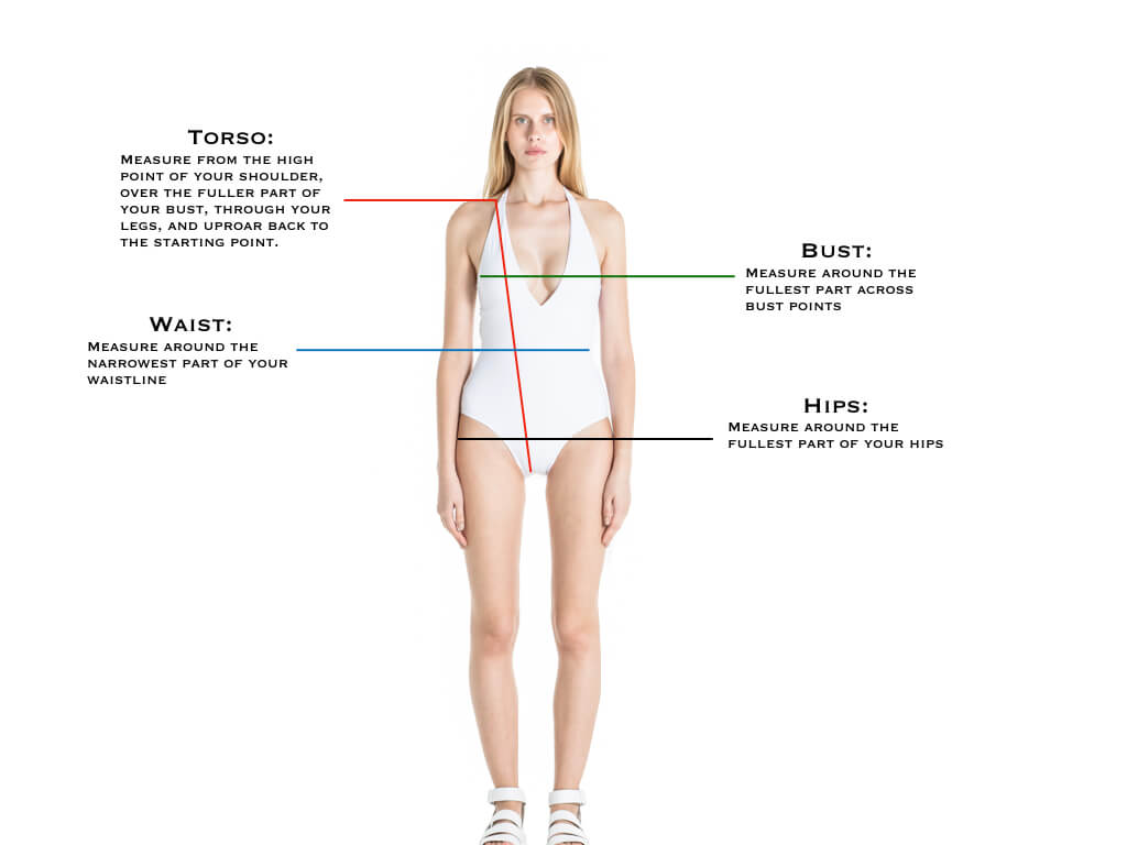 Sauipe Swimwear size chart. We show here how to take your measurements. Then find your size in the chart below.