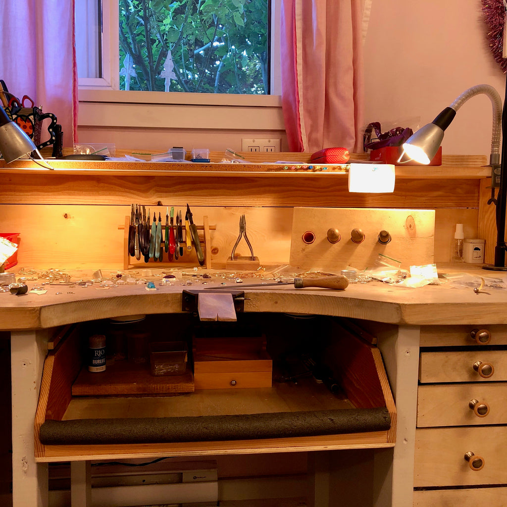 Mikel Grant Jewellery Studio Tour Jeweller's Workbench in Sechelt, BC, Canada.