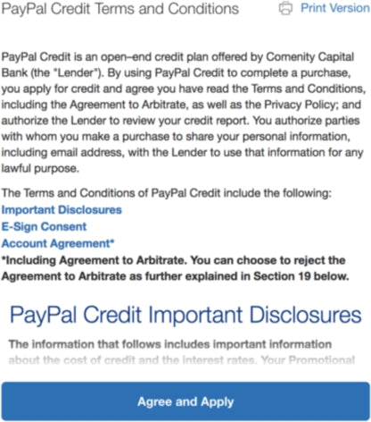 PayPal Credit Terms & Conditions