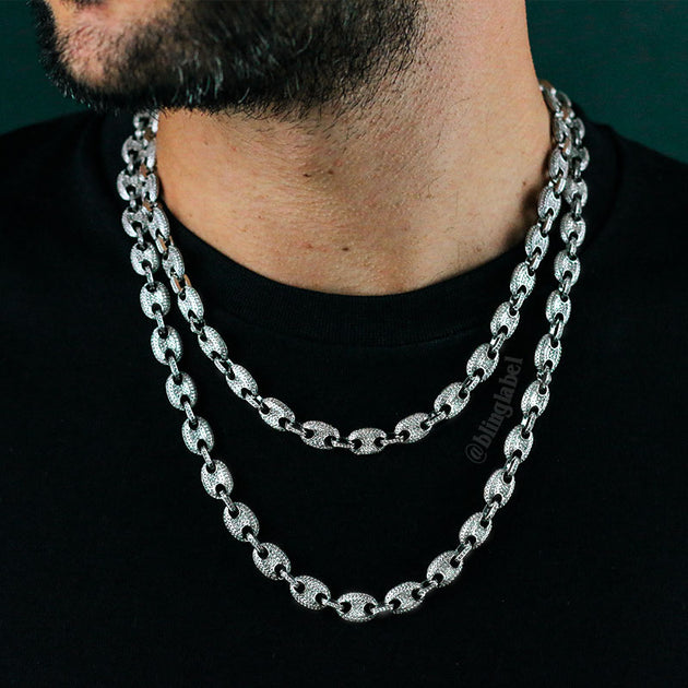 Iced Out Gucci Link Chain in White Gold 