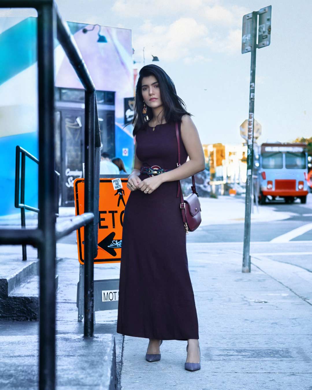 @iam.rosse wearing INDIGENOUS organic cotton Boatneck Dress in burgundy