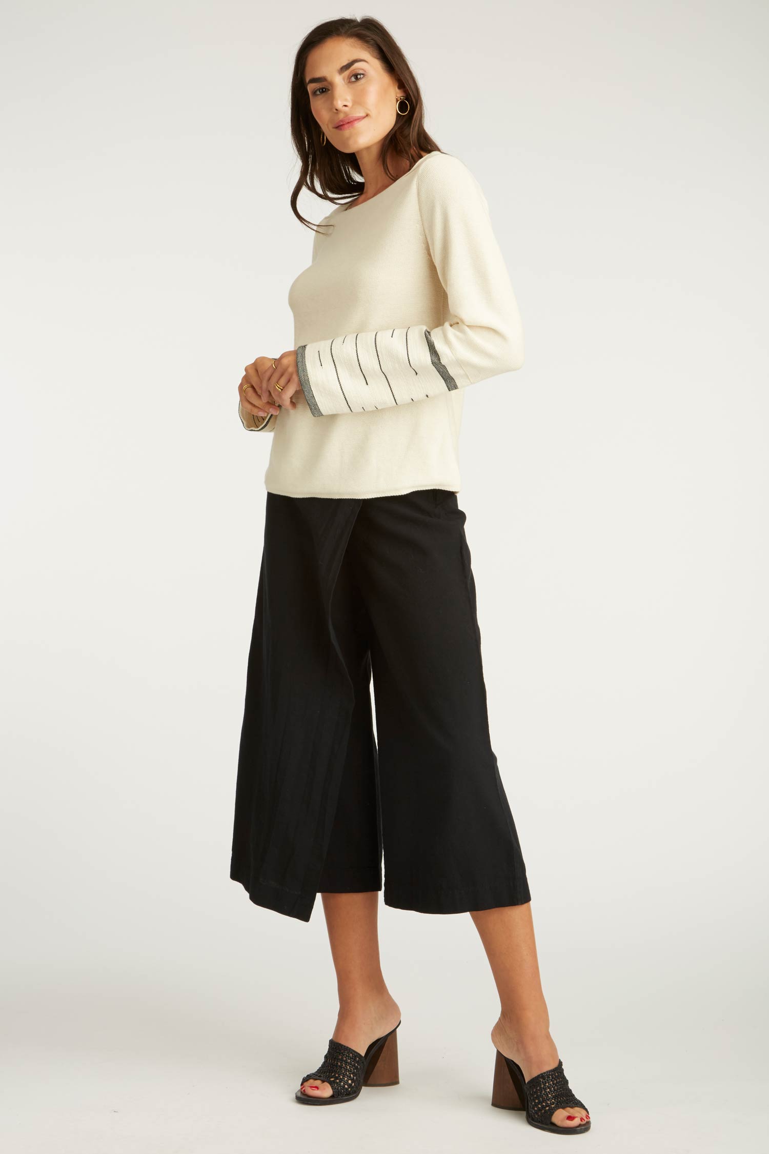 Womens Organic Cotton Clothing | Woven and Knit Sweater | Black Woven Pants