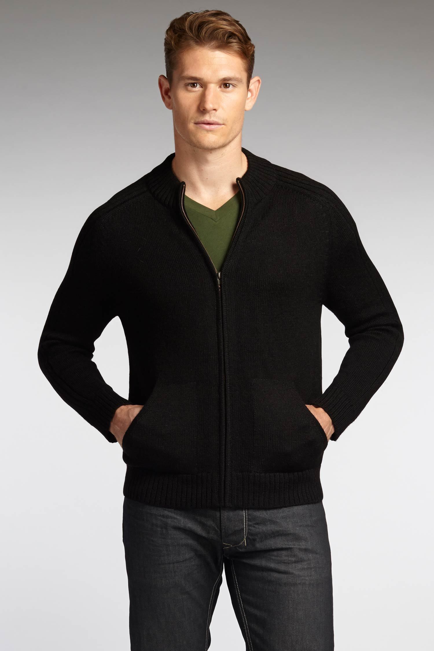 black zip up sweater
