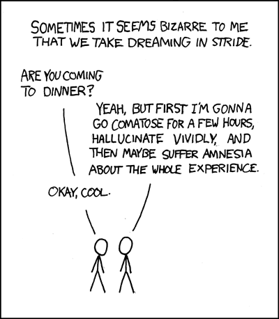 XKCD reflects on what a weird experience sleep can be. 