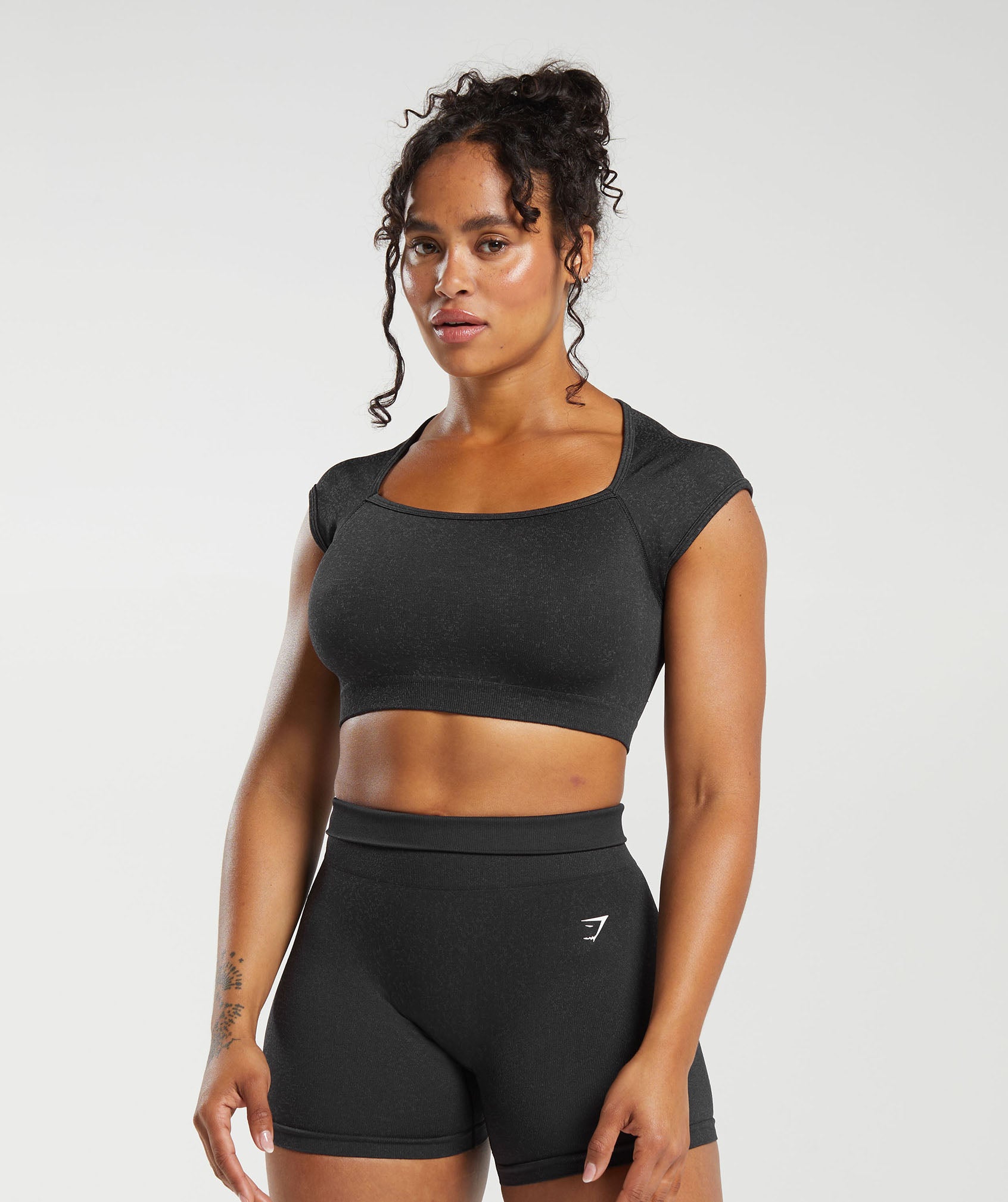 Gymshark Adapt Fleck Seamless Crop Top - Black/Smokey Grey