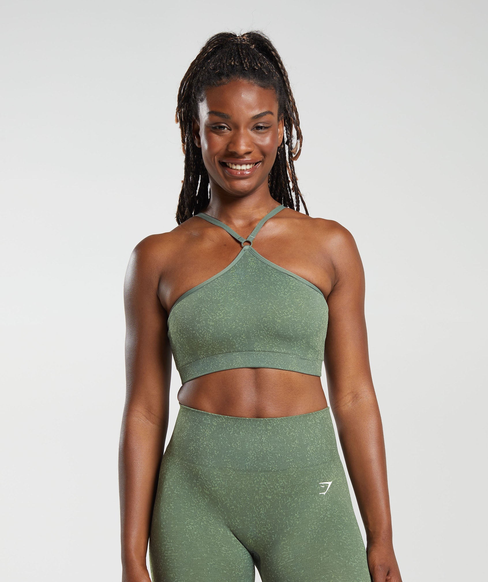 Gymshark Adapt Fleck Seamless Halterneck Bralette - Dusk Green/Light Sage  Green