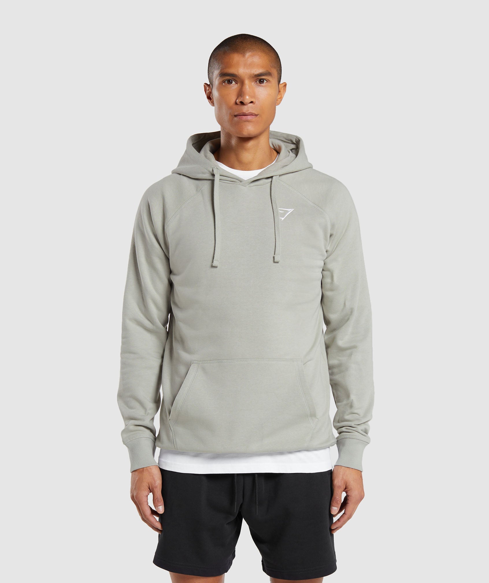 Gymshark Embroidered Graphic Cropped Hoodie - River Stone Grey