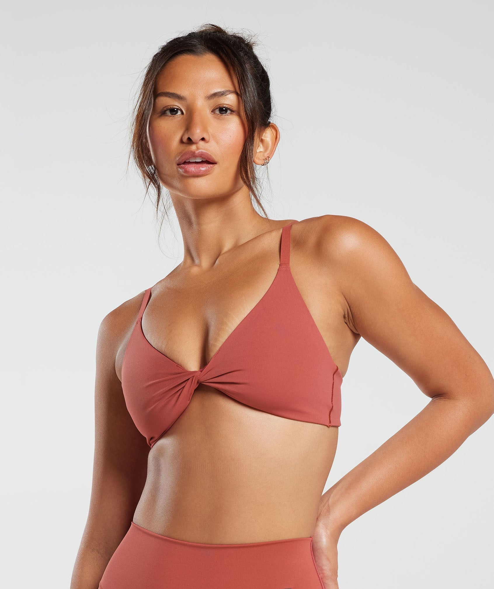 H&M Women's Seamless Bralette, Dark Khaki Green / Rust Red, Size