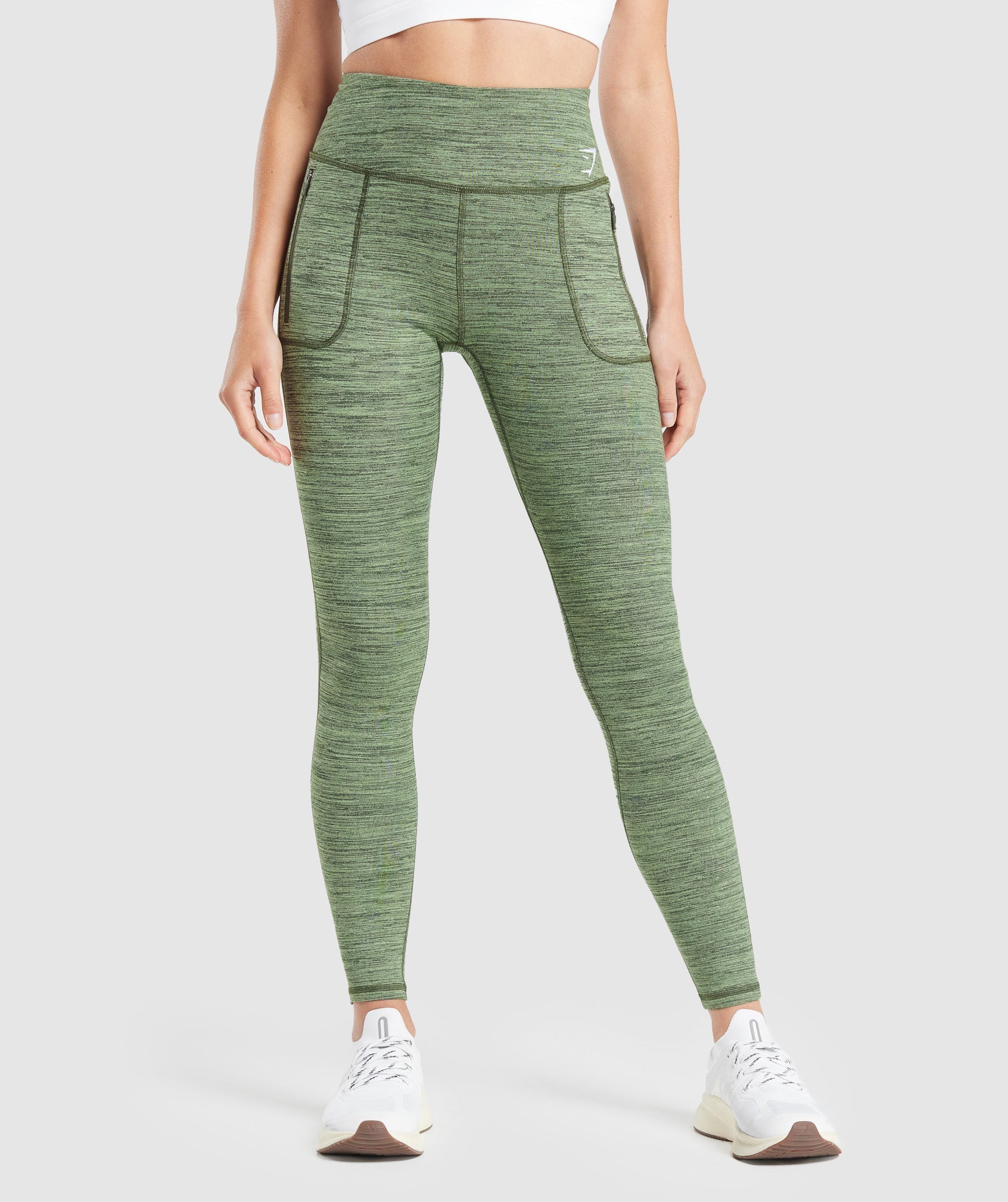 Gymshark Fleece Lined Pocket Leggings - Winter Olive/Light Sage