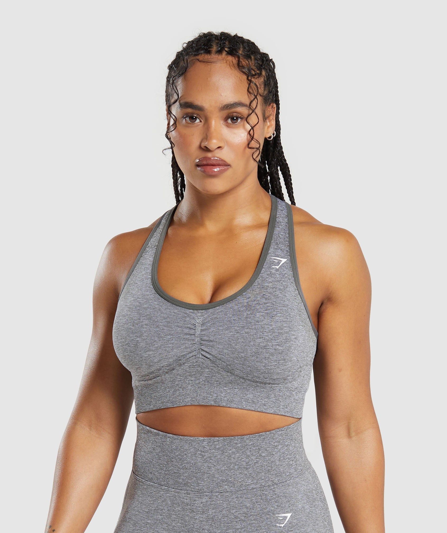 Gymshark Lift Contour Seamless Sports Bra - Brushed Grey/White