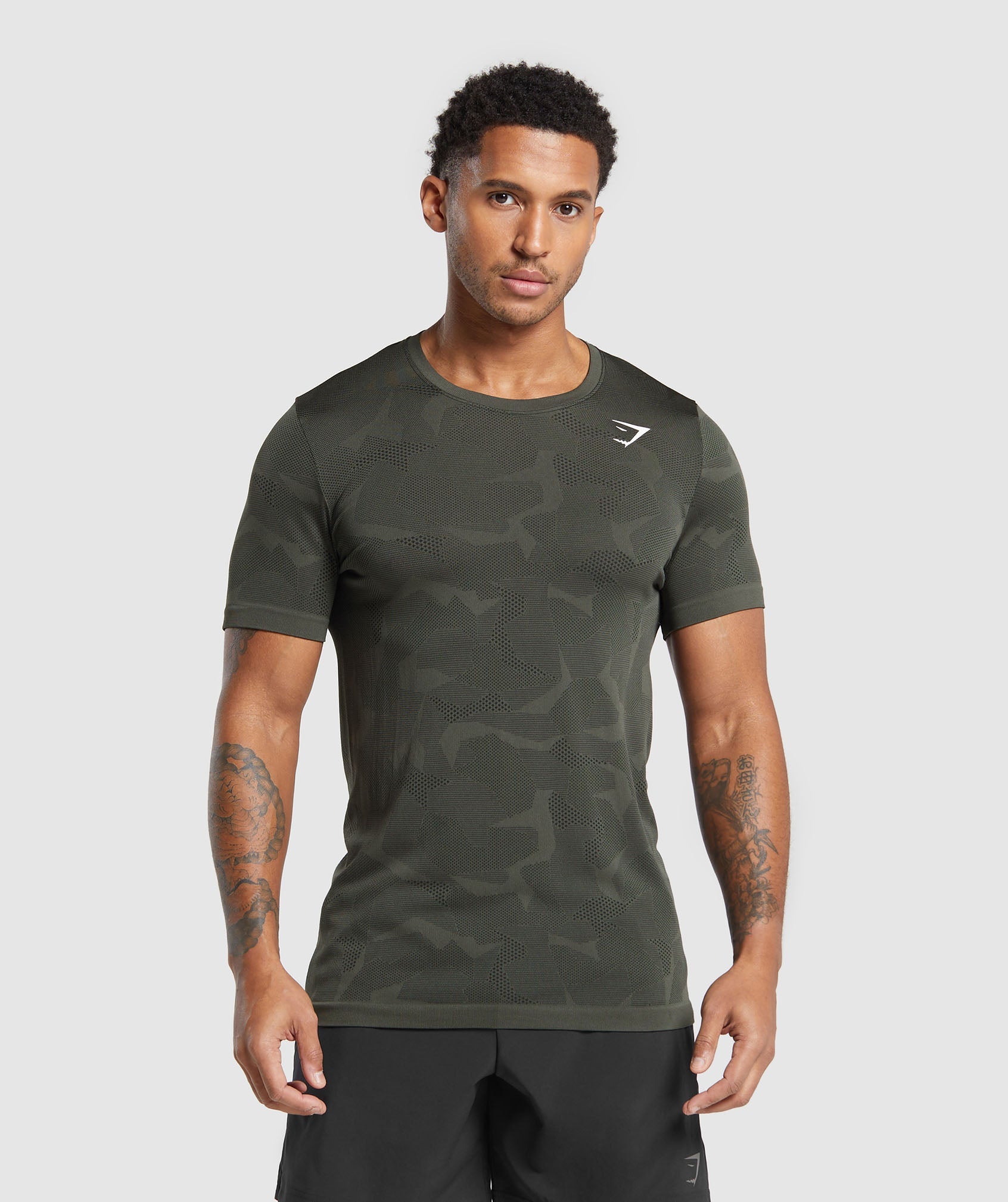 Gymshark Geo Seamless T-Shirt - White/Light Grey