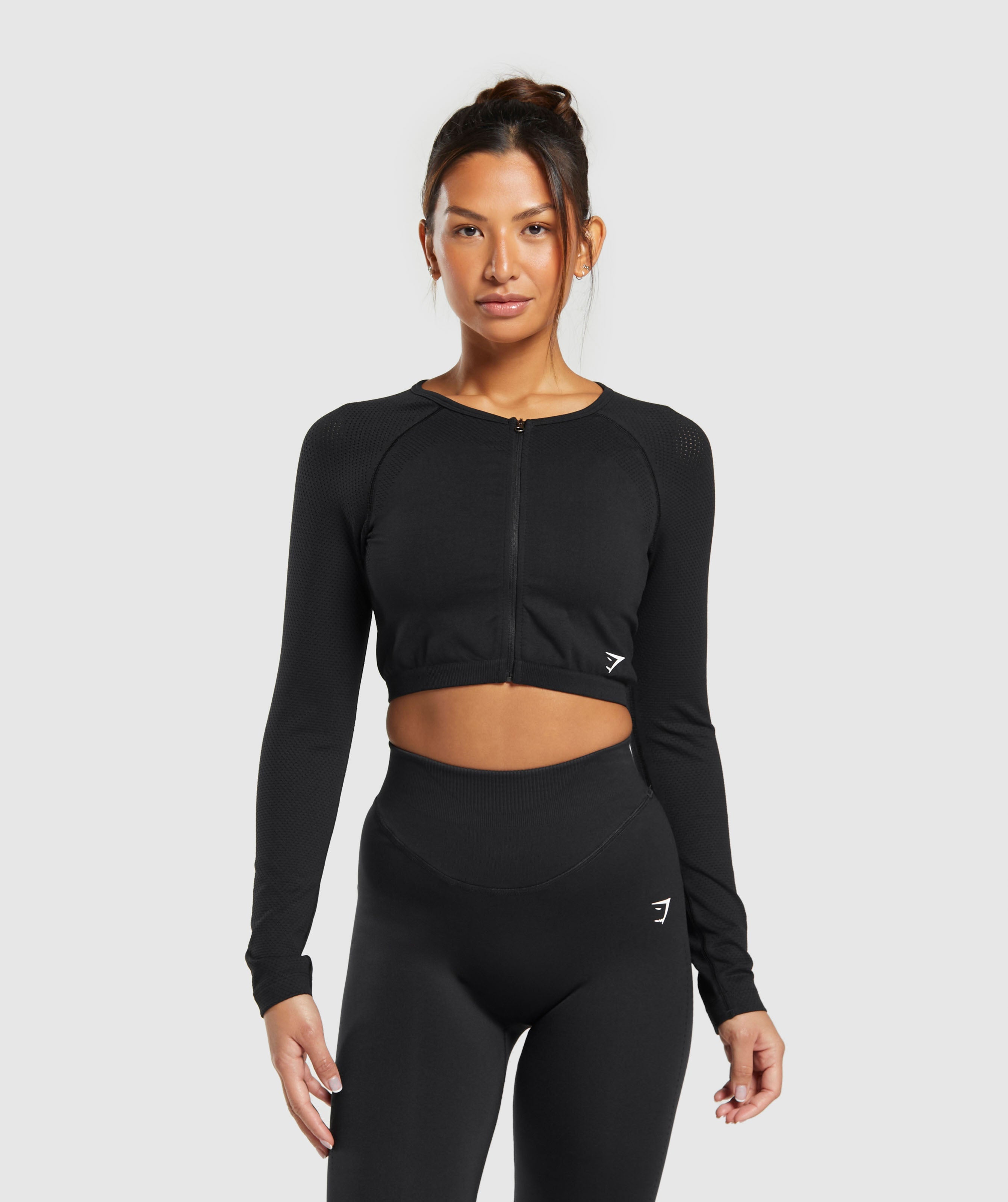 Gymshark Adapt Fleck Seamless Long Sleeve Crop Top - Coconut White