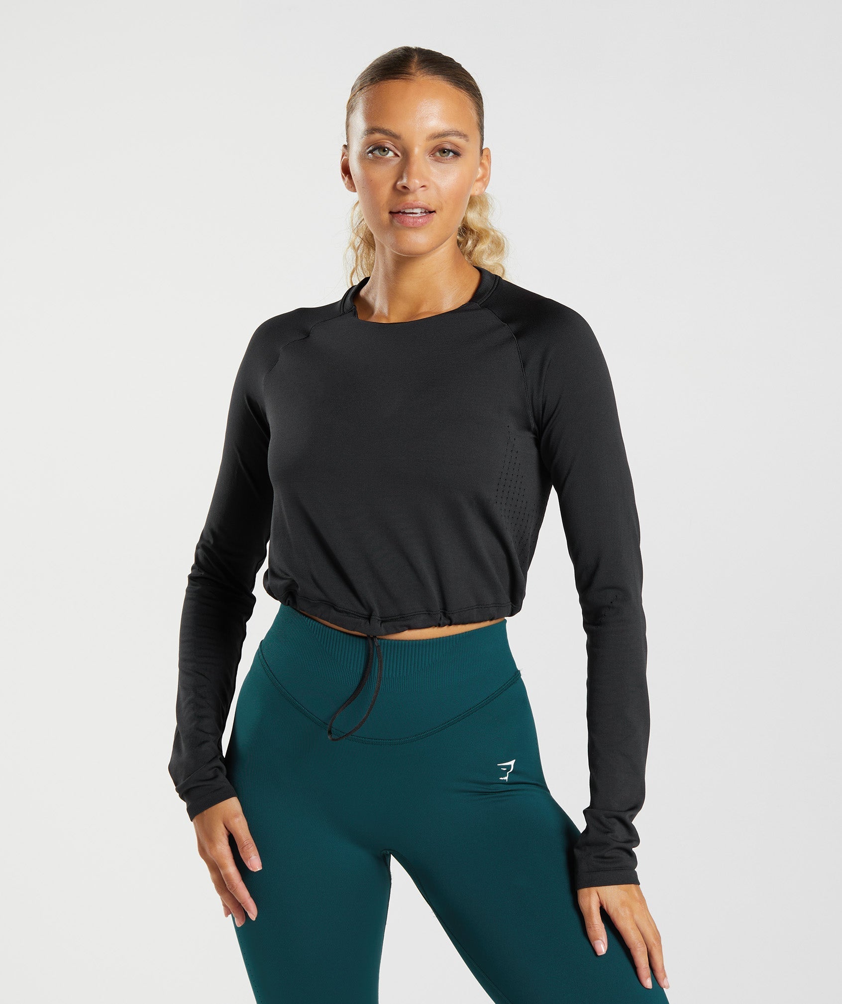 Gymshark Glow Long Sleeve Seamless Crop Top - Black