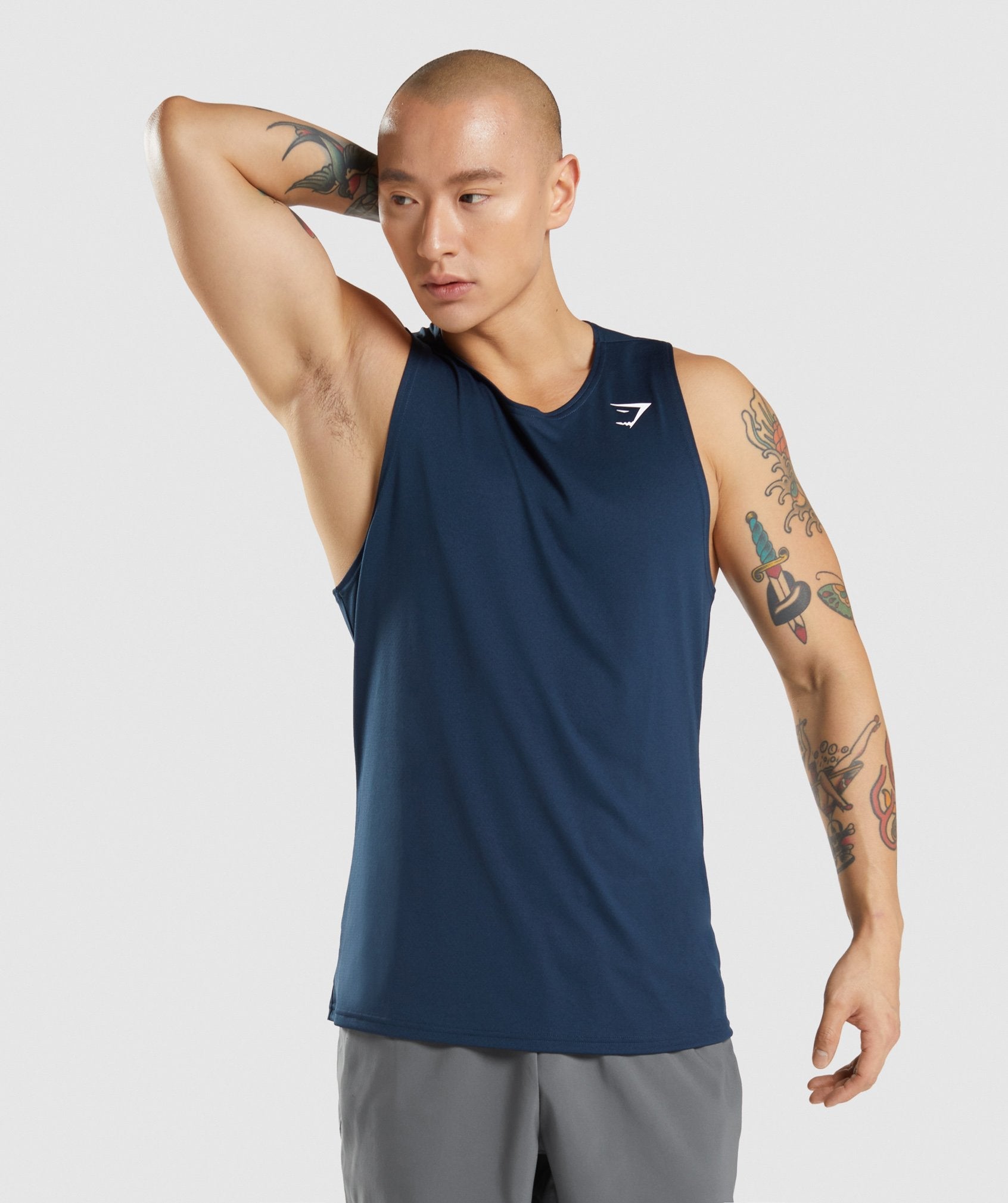 Gymshark Round Neck Sleeveless Navy Mens Luxe Legacy Tank Top
