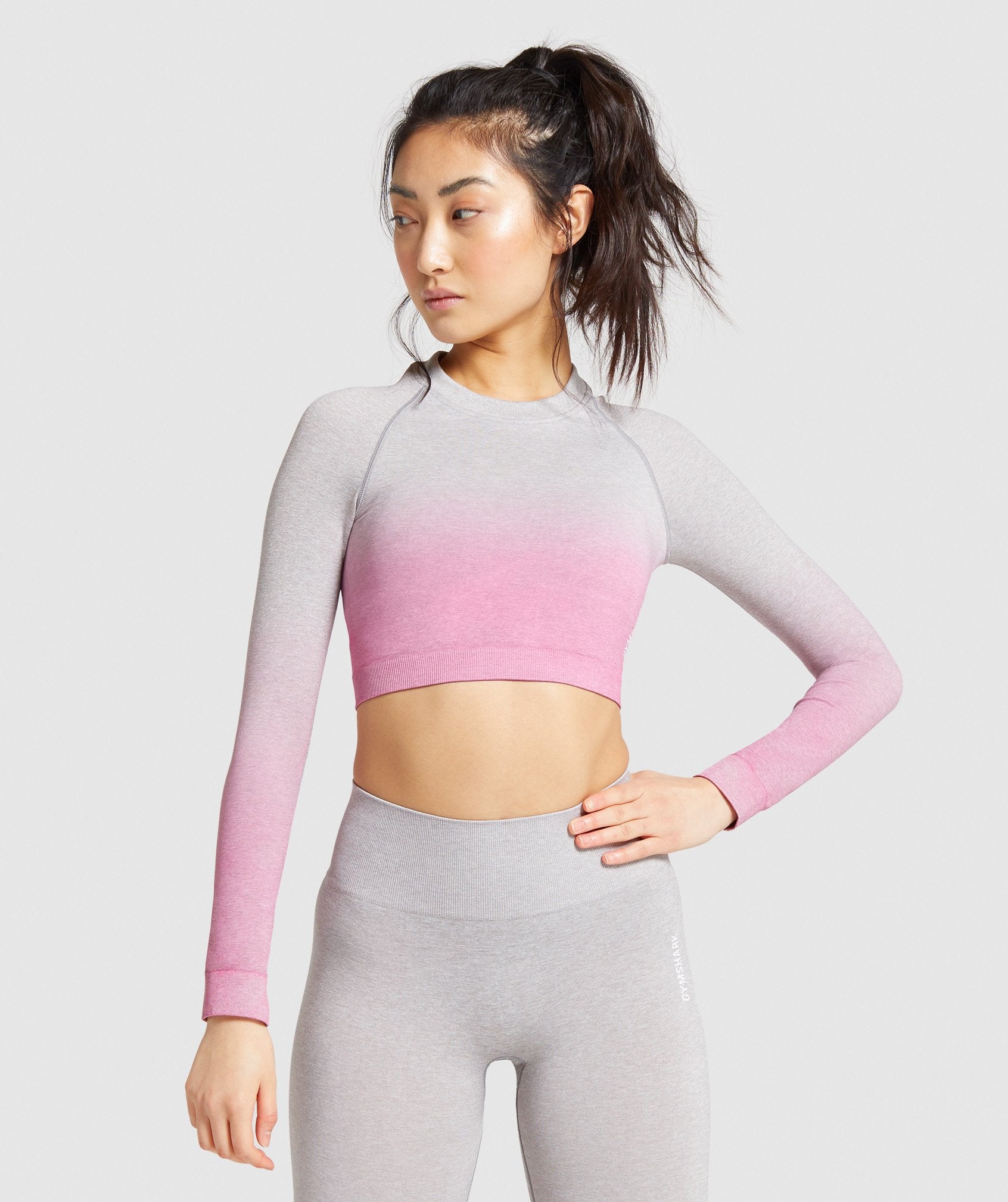 Ombre Seamless Yoga Outfit Sets Set For Women Long Sleeve Crop Top