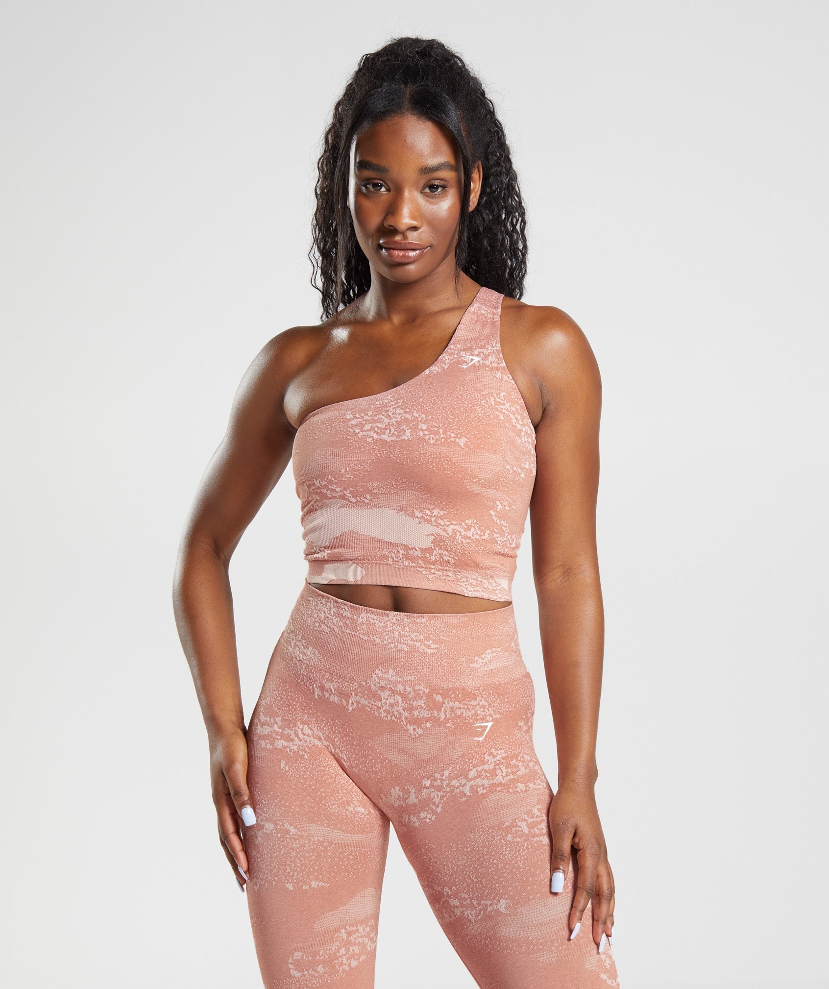 Ribbed Knit Seamless Halter Neck Crop Tank Top(Ash Rose, SM