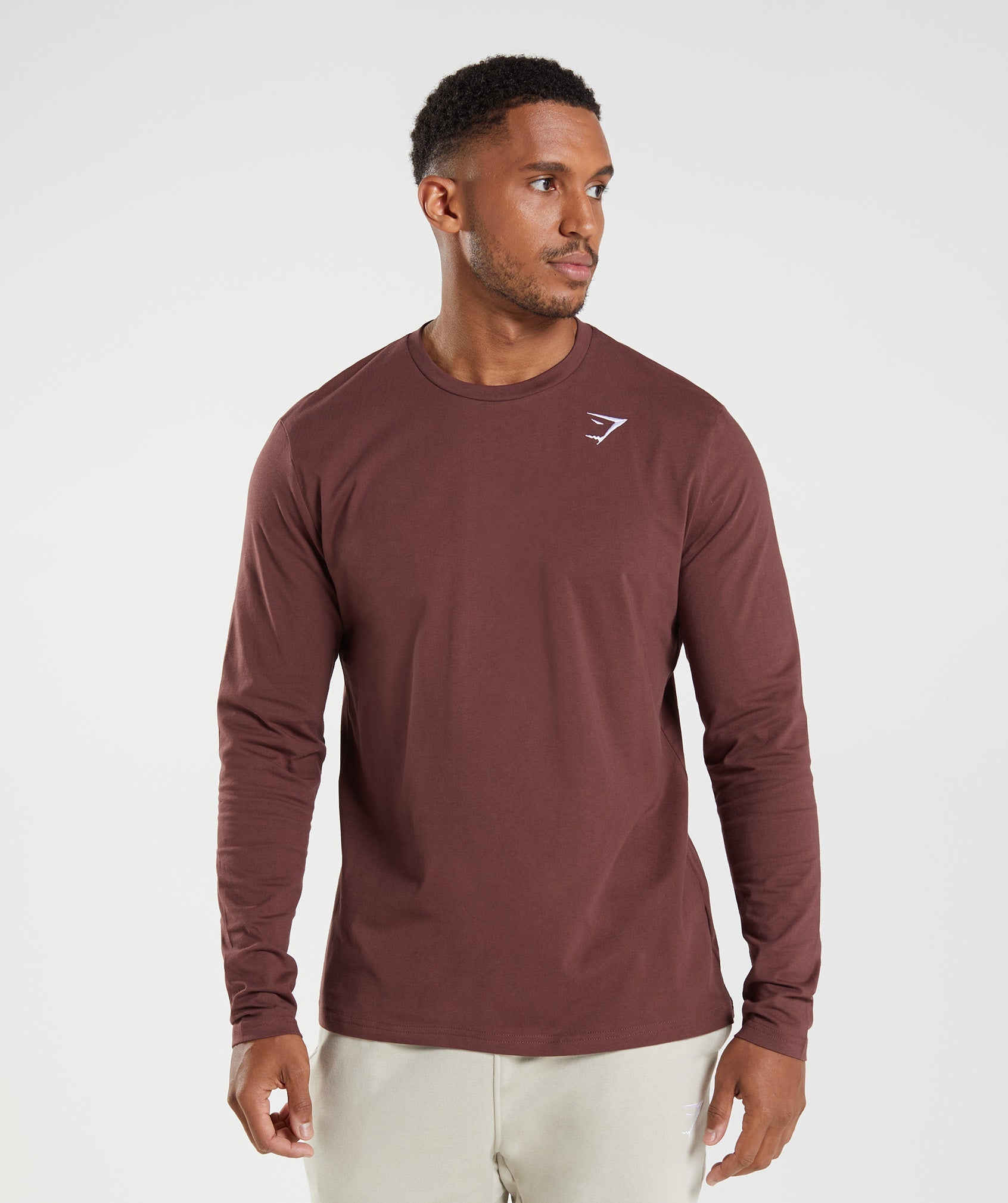 Gymshark Crest Long Sleeve T-Shirt - Cherry Brown