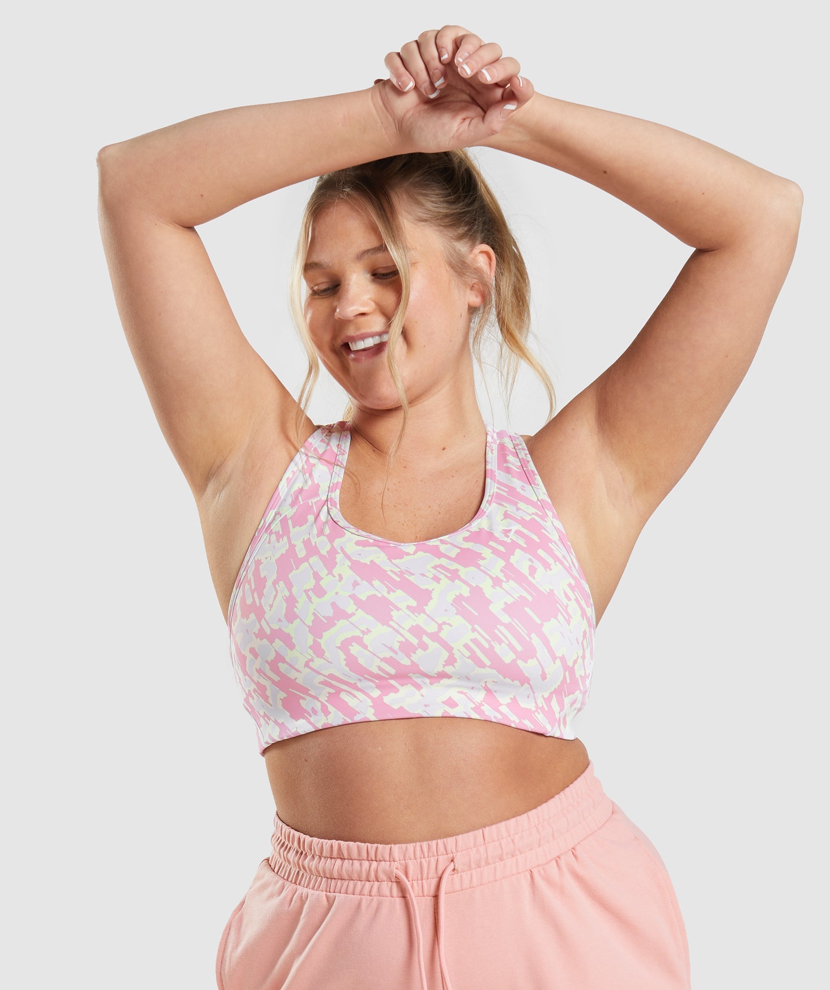 Gymshark Essential Set Racerback Sports Bra Shorts Pink Print Camo Size  Small