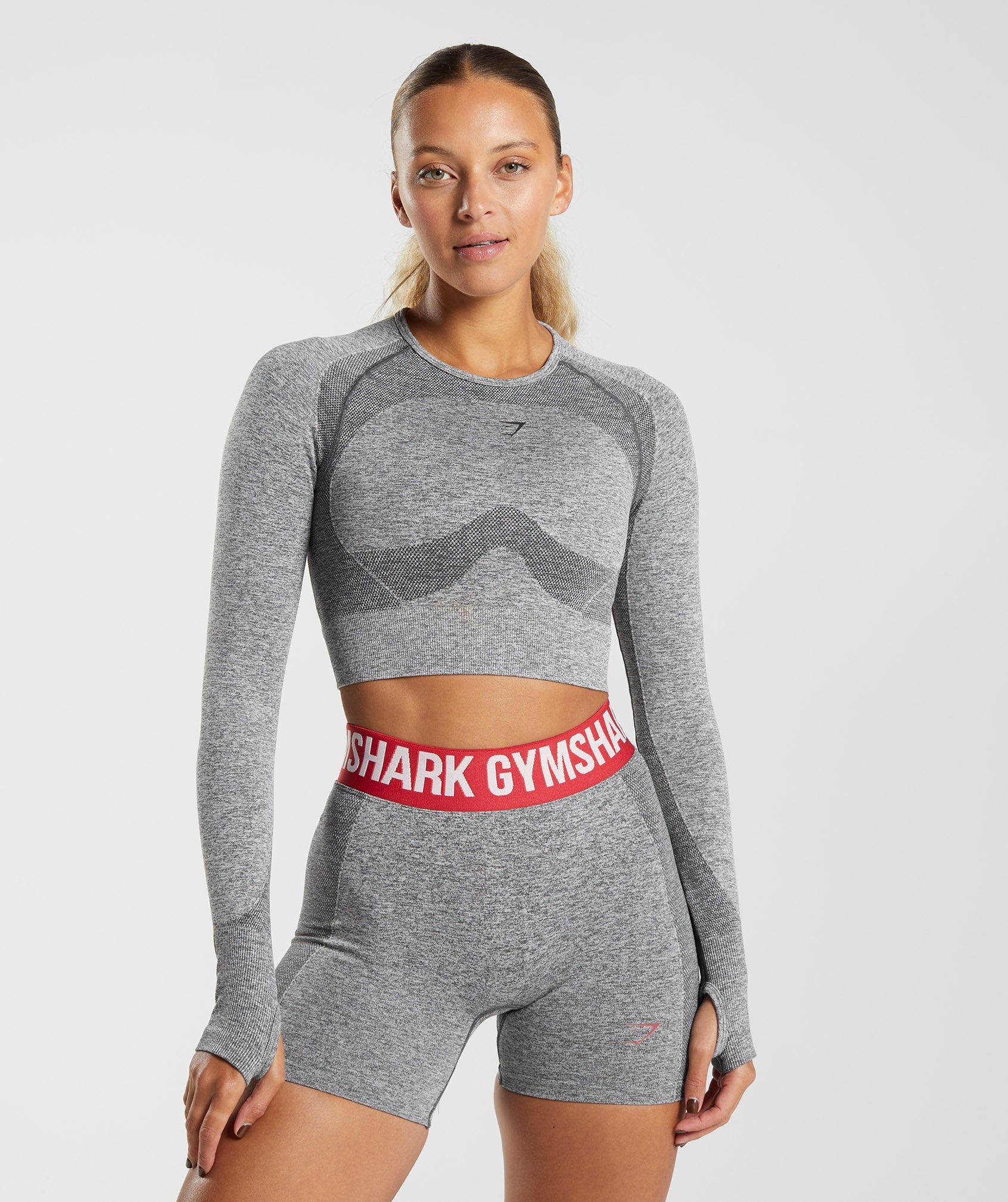 Gymshark Flex Sports Long Sleeve Crop Top - Light Grey Marl